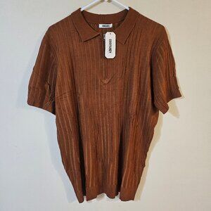 Coofandy Men's Zipper Ribbed Knit Polo Shirt - Size L